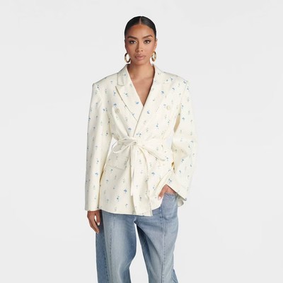 KBB by KAHLANA Women 'The Erin Blazer' - White/Blue Floral L