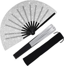 Large Folding Hand Fan Glitter Large Rave Hand Fan, Folding Shiny Hand Fan Clack