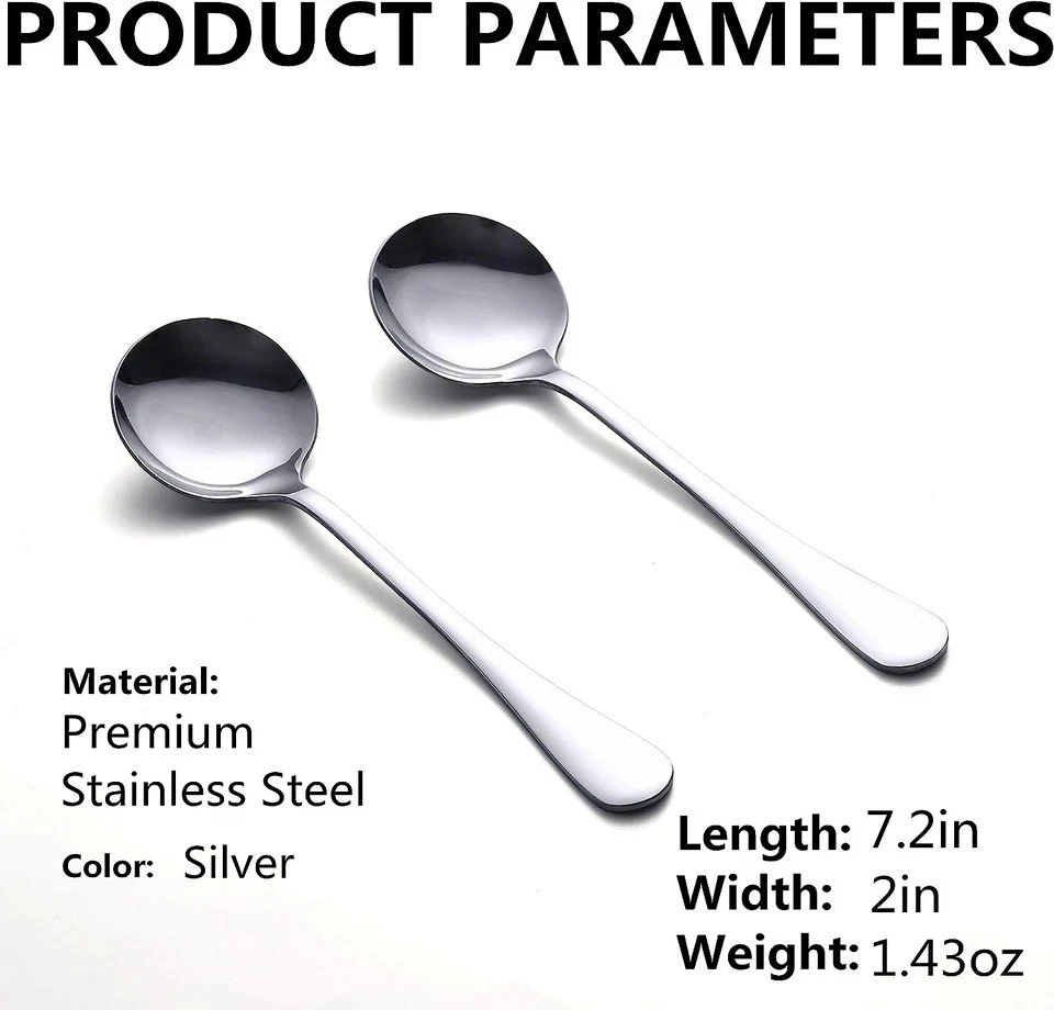 Cucharas de sopa premium de 8 piezas de acero inoxidable cucharas redondas grandes pesadas Foto 2 de 4