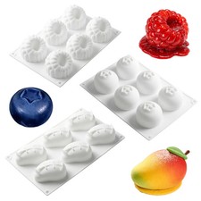 3pcs 3D Fruit Silicone Cake Molds Mango Raspberry Blueberry Mousse Baking Tool