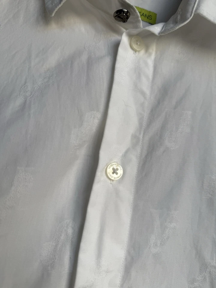 Versace Jeans Men’s White Button Up Shirt Monogram Designer Size L - Image 4 of 4