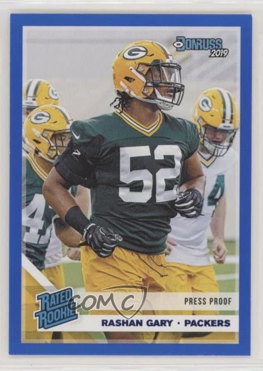2019 Panini Donruss Rated Press Proof Blue Rashan Gary #345 Rookie RC 2jg