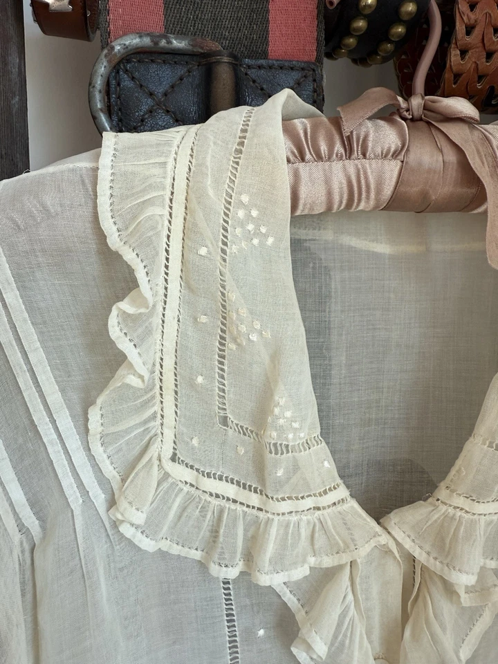 Blusa antigua eduardiana vintage de 1900 de 1920 con volantes Blue Bird París Nueva York Foto 3 de 4