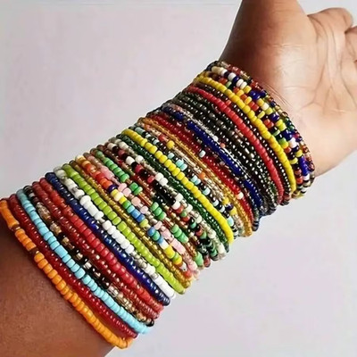 17er Boho Armband Set bunt elastisch Perlen Festival Hippie Ethno Schmuck Unisex