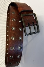 Retro Style Double Pronged Brown Leather Womens Amanda Smith Belt Prev. Owned L