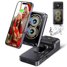 Gifts for Men Women, Bluetooth Speaker with Wireless Charging Phone Black