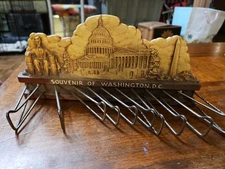 Vintage Mid Century Modern Capsco Wood Tie Rack Souvenir of Washington DC 
