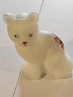 Fenton Hand Painted Glass Sitting Satin Cat Kitten Floral Roses