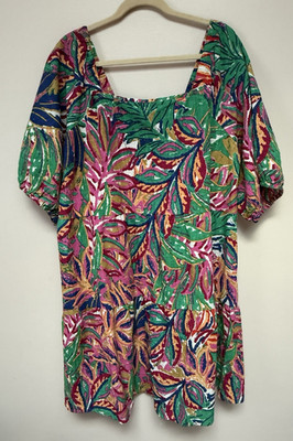 Mille Gabrielle Womens Dress Artsy Tiered Balloon Sleeve 3X Tropical