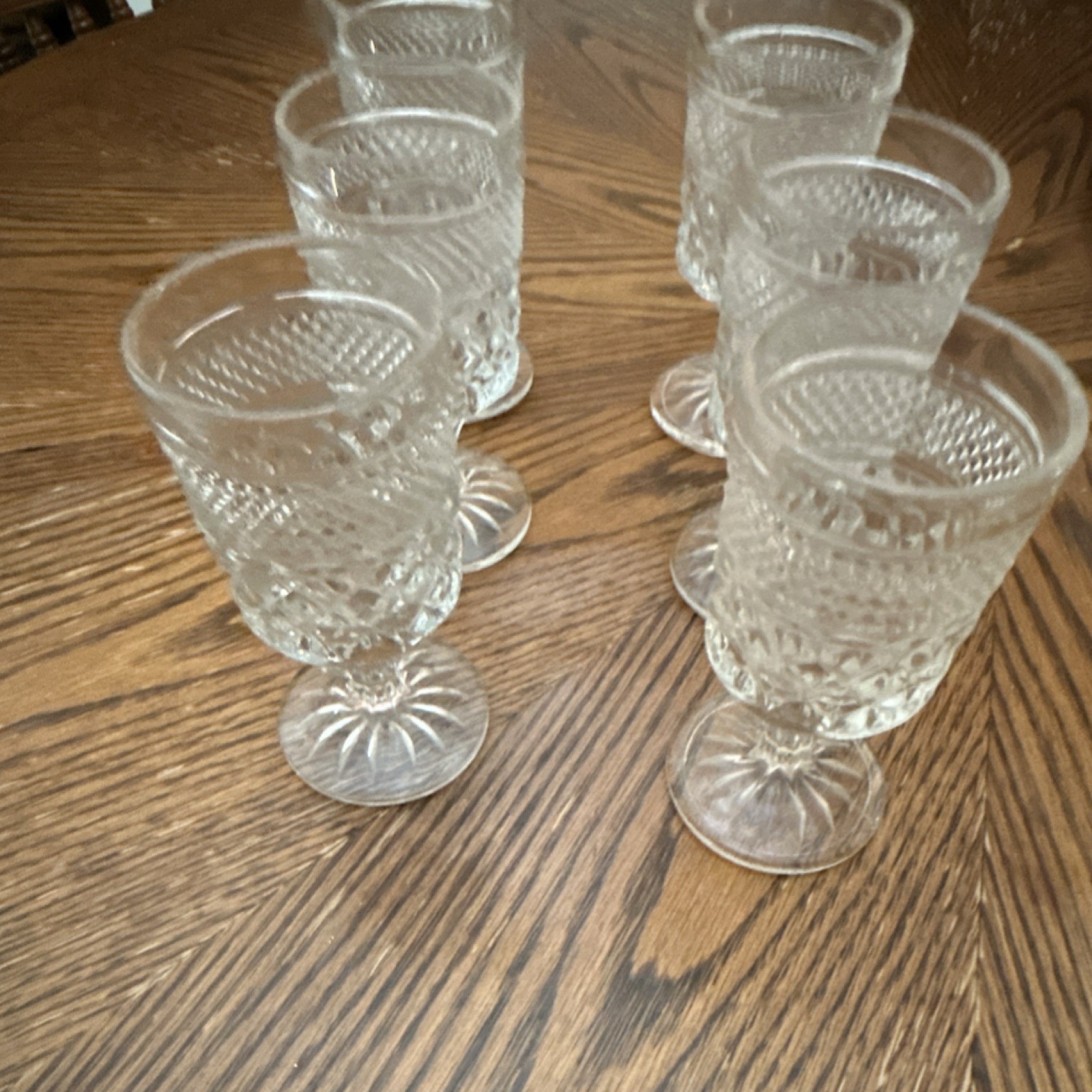 Pressed Glass Clear Goblets Set of 6 Glossy Round Drinkware