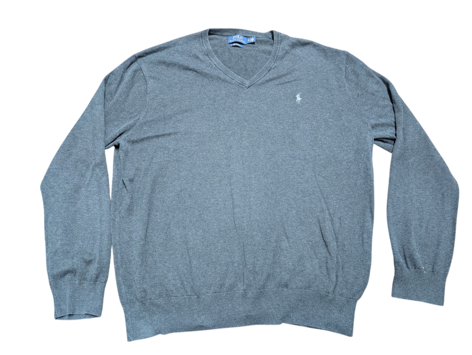 PONY Polo Ralph Lauren uomo grigio scollo a V manica lunga maglione cotone pima taglia XL