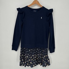 Polo Ralph Lauren Dress Girls Extra Large Blue Ruffled Sweater Dress Fleece