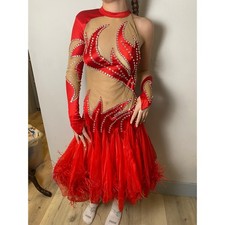 VTG 60s Red Figure Skating Dance Competition Dress Feather Vegas Showgirl