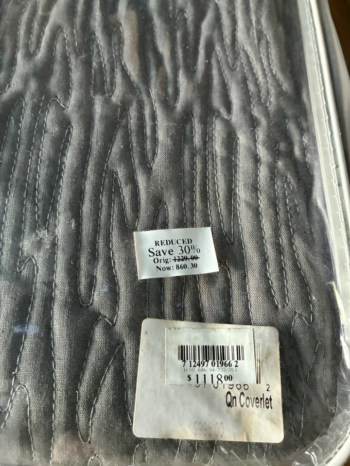 HOME TREASURES WAVE QUILTED  QUEEN COVERLET ITALIAN LINEN STEEL GRAY - Image 4 of 4