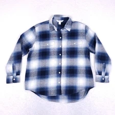 Old Navy Boyfriend Plaid Button Front Shirt M Blue Navy White Grunge