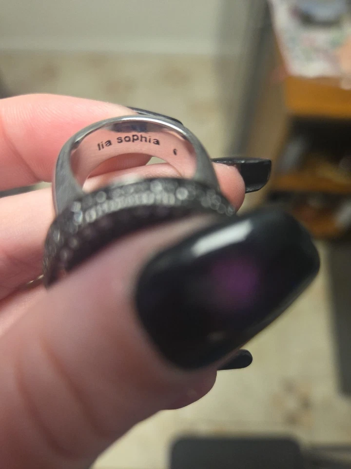 Lia Sophia Silver Tone Ring Round Purple Pink White Gems - Image 3 of 4