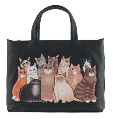 Mala Leder Meowfia Katze dunkelgrau groß Multiway Schulter Handtasche Staubbeutel