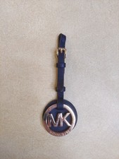 Michael Kors Gold Black MK Logo Leather Purse Charm Key Fob Hang Tag