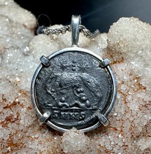 Genuine 4th Century Roman Coin In Pendant. She-wolf With Romulus And Remus!