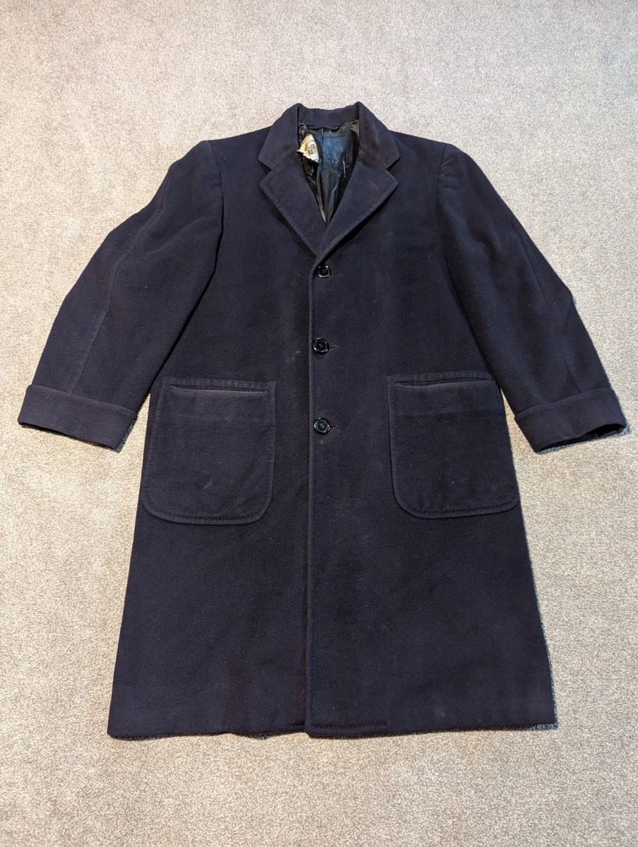 Crombie Coat Mens 42 Blue Wool Cashmere Satin Lined Dunhaven Union