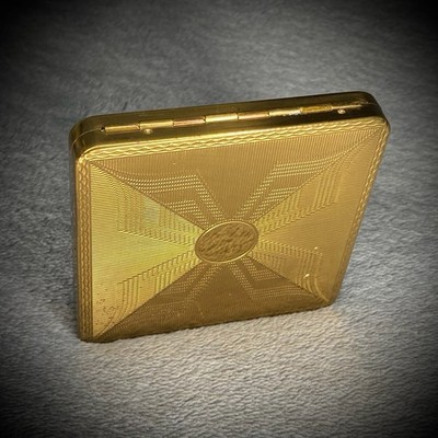 Vintage goldfarbenes Puder kompakt - Art Deco - geometrisches quadratisches Gehäuse