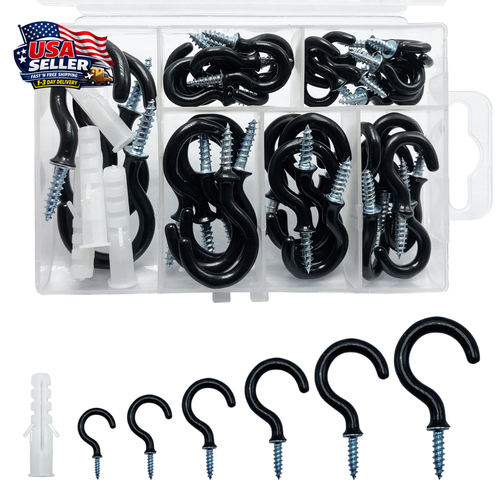 ECKJ Small 4 46pcs Vinyl Coated Cup Hooks Assorted Kit, Black  - Picture 8 of 8