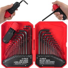 35-Piece Allen Key Set, SAE and Metric Hex Key Set, SAE 0.028"-3/8" inch, Metric