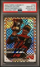 Charles Leclerc Signed 2023 Topps Chrome Gold Checker Flag /50 F1 Card ~ PSA 10