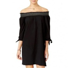 Jessica Simpson Marlika Smocked Off Shoulder Dress in Black. Retail $80 Size S