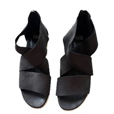 Eileen Fisher Women’s Black Perforated Leather Sandals Sz 9.5 | Strappy Open Toe