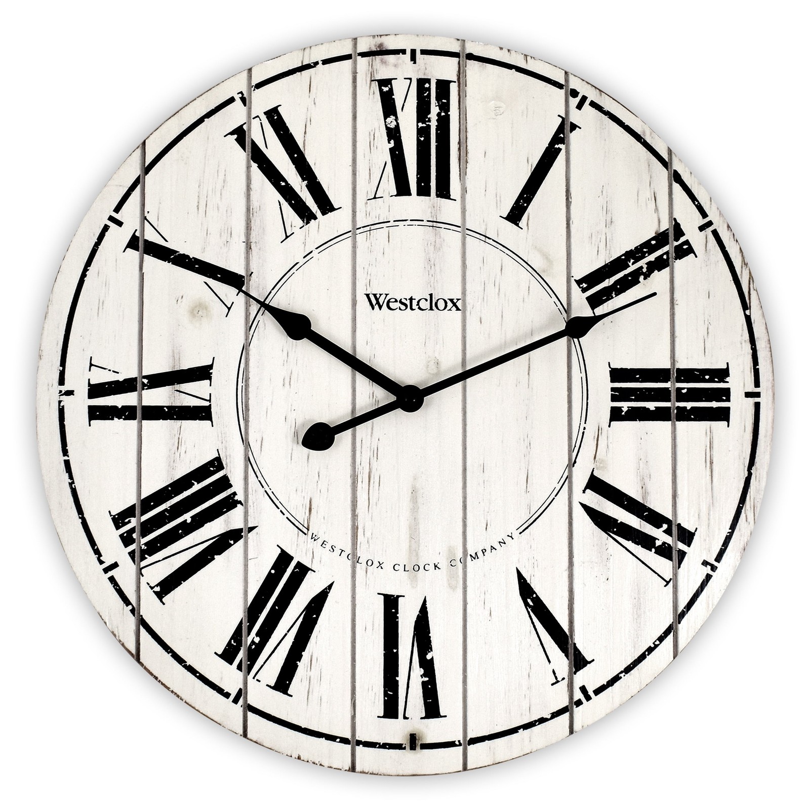 18" White Washed Wood Analog Wall Clock W/ Distressed Finish
