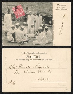 1904 Zanzibar Postcard To Italy 1a Mombasa Swahili Gamblers Local Real Photo