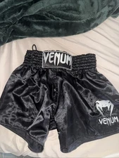 Venum Muay Thai Shorts Mens Mediu Black MMA Boxing Trunks Combat Polyester