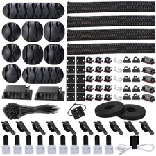 Cord Management Organizer Kit 4 Cable Sleeve split with 41Self 152 PCS, Black