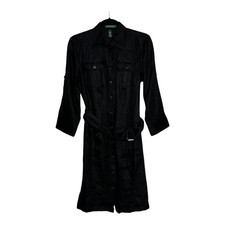 Lauren Ralph Lauren Black Linen Belted Shirt Dress Womens Size 6