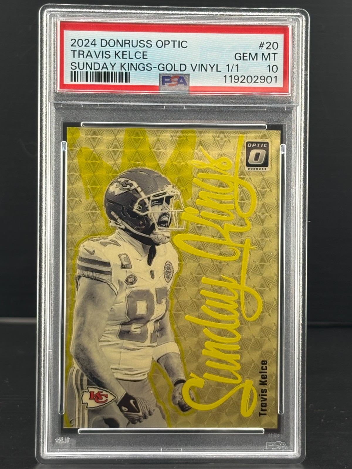 2024 Donruss Optic Travis Kelce Sunday Kings Gold Vinyl 1/1 PSA 10 #20 1 of 1