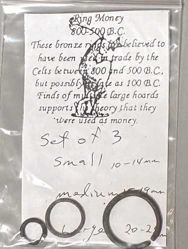 Ancient Celtic Ring Money, 800-500BC, set Of 3 Sizes, The First Coins Ever