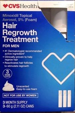 CVS HEALTH MEN'S ROGAINE 5 MINOXIDIL HAIR REGROWTH TREATMENT 2.11oz X3 3 MONTH