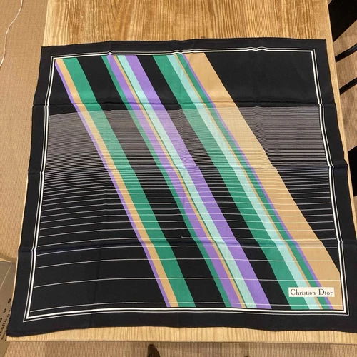Authentique foulard Christian Dior motif rayures vintage multicolore 77 x 75 cm