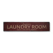 Wash Dry Fold Repeat, Custom Laundry - Rustic Distressed Wood Sign