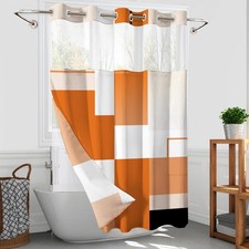 Orange Hookless Shower Curtain Set Snapin Liner Window 71x74 Inch Decor