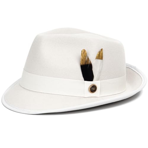Fedora Hats for Men & Women Short Brim Felt hat Trilby Fedora Medium White-image