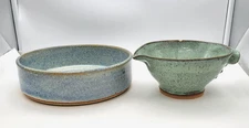 Handmade Pottery Round Baking Dish 9" X 2.5" & Batter Bowl 6" x 3.5"