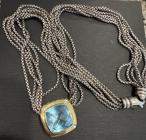 Authentic David YURMAN Yellow Gold Blue Topaz Multi Chain Necklace