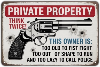 Private Property Gun Owner Warning Vintage Tin Metal Signs Home Décor 8x12
