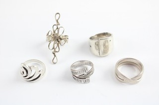 Sterling Silver Rings Etched Open Work Statement Modernist Minimalist x5 (35g)