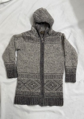 Inis Crafts Women M Irish Wool Hooded Zip Cardigan Sweater Ireland Fair Isle