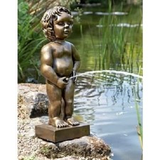 Classic Gold Belgian Boy Pond Statue Garden Water Feature Fountain Spitter