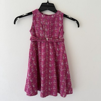 April Cornell Girls Dress Size 2 Pink Fox Print 100% Cotton Belted Cottagecore