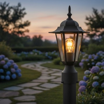 Elegant Waterproof Outdoor Post Light - Black Aluminum & Clear Glass Lantern